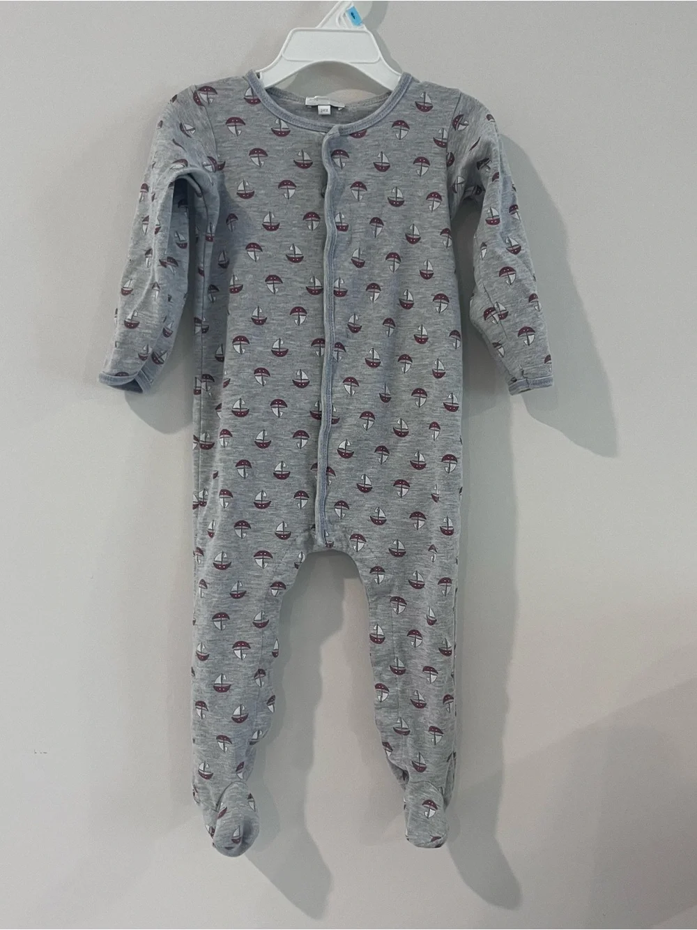 Magnolia Baby Footed Sleeper Gray With Sailboat Print 24m Snaps Pima Cotton